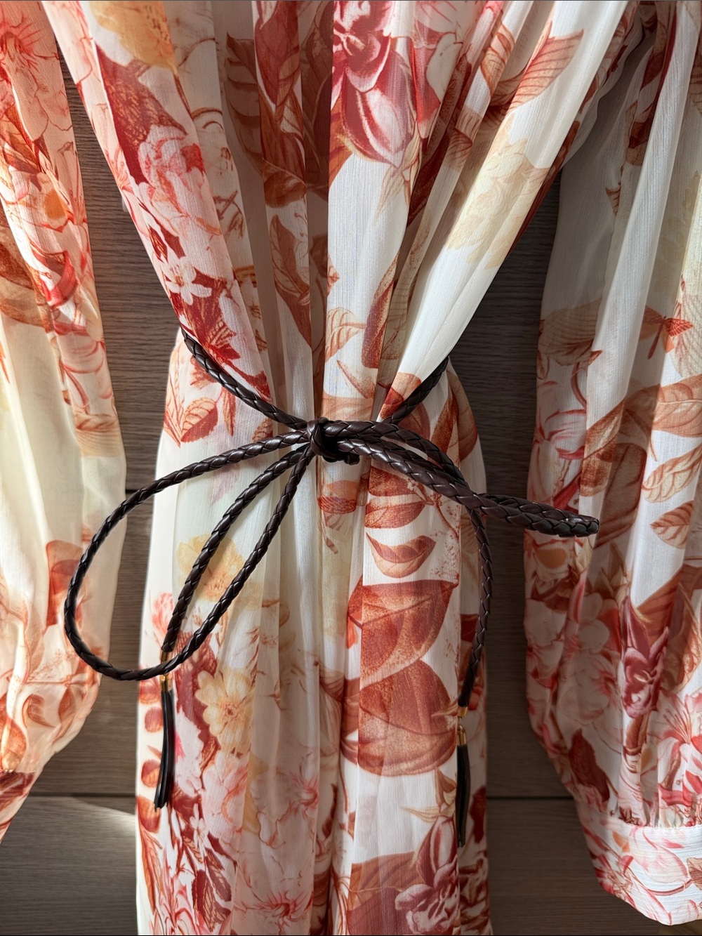 Guess Floral Button-Front Mini Dress in Cream and Rust Orange - Picture 4 of 8